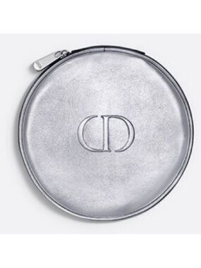 Dior Silver Round Pouch Cosmetic Bag Vanity New Authentic